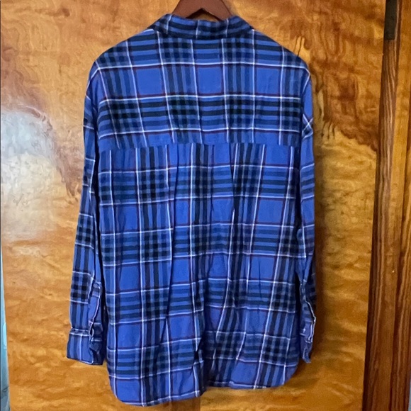 Old Navy "Boyfriend"- Blue, Black, and Maroon Plaid Flannel Tunic Shirt - Picture 3 of 3
